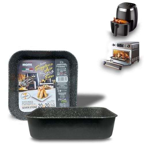 ARCA, Set 2 Teglie Quadrate 20x20x5 cm per Friggitrice ad Aria e Forno, Antiaderenti e Adatte alla Lavastoviglie, in Alluminio, Made in Italy