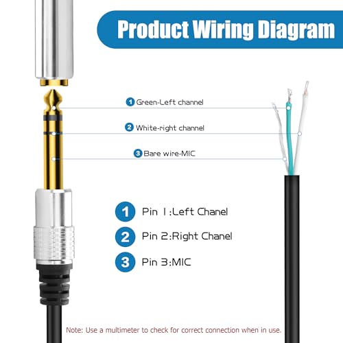 Adaptador Jack 6.35mm macho a cable abierto 0.5m miniatura 2