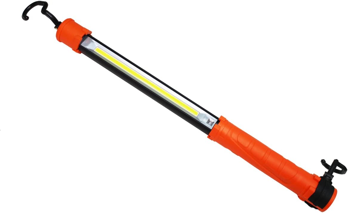 K Tool International XD5251C 19.7" Hanging LED Work Light for Garages, Repair Shops and DIY, Rechargeable, Rubber Grip, 3.7V, (2) Light Modes, (2) Folding Swivel Hooks, Up to 750 Lumens, Orange/Black