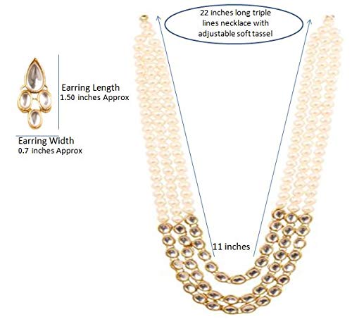 Image of Touchstone Contemporary Kundan Collection Indian Bollywood Look /Faux Pearls Bridal Jewelry Necklace in Antique Gold Tone for Women