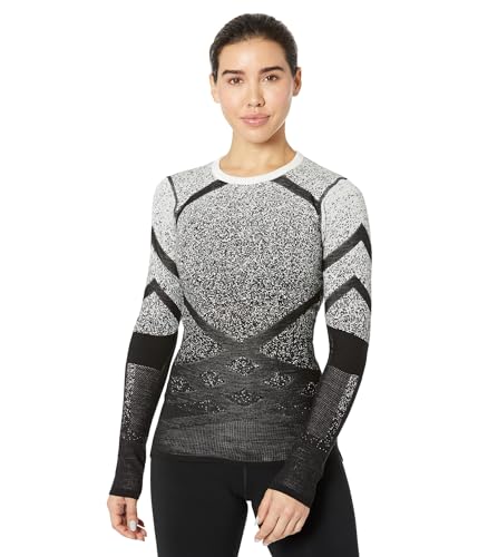 Smartwool Women's Intraknit Thermal Merino Base Layer Pattern Crew Black-White S