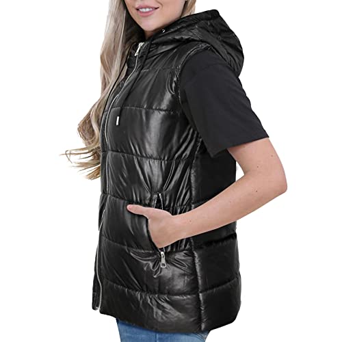 Chaleco acolchado negro oversized con capucha estilo longline 3
