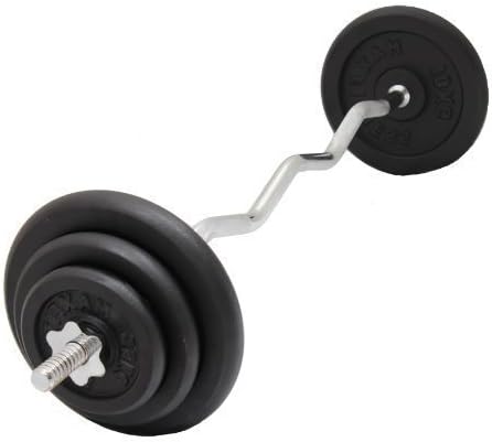 iqi fit EZ Curl Bar Cast Iron Weight Set 35kg Weight Lifting 48" Curling Bar Standard 1" With Spinlock Collars