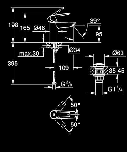 Grohe Start 235502432 - Miscelatore Monocomando Per Lavabo, Con Limitatore Di Temperatura, Colore: Nero Opaco - 11