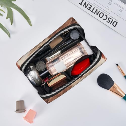 Pochette de maquillage en cuir argenté avec imprimé d'ours et cerf de style