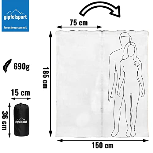 Mikrofaser Fleece Decke mit Schlafsackfunktion I Größe 185 x 150cm, 690 g I Microfaser Camping Deckenschlafsack I weiß