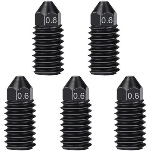 Joycabin 5 Stück 0.6 mm Gehärtete Stahldüsen für Bambu Lab A1/A1 Mini, 3D Drucker Schnelle Ersatzdüsen, Hardened Steel Nozzle 3D Drucker Extruder Nozzles für Bambulab A1/A1 Mini