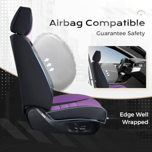 Image of Coverado Car Seat Covers Front, Seat Covers for Cars, Waterproof 2-Pack Car Seat Cushions, Leather Carseat Seat Protectors, Universal Seat Covers Fit for Most Sedans SUV Pick-up Trucks(Black&Purple)