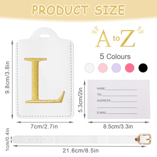 Image of Personalized Initial Luggage Tags for Suitcases, Cute PU Leather Embroidered Letter Travel Luggage Tags, Suitcase Identifier Name Baggage Tag, Bag Tags for Men Women Kids Luggage Handbags(White L)