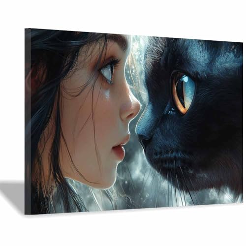 Impression sur toile moderne Animaux Décoration murale design Femme Chat 60x90