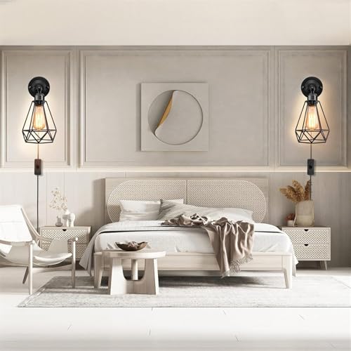 Apliques de pared retro industrial E27 con interruptor y enchufe ajustable color negro 7
