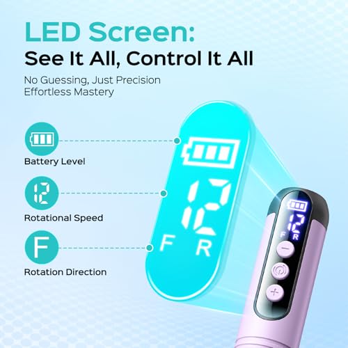 Image of COSLUS C50 Cordless Electric Nail Drill : 12-Speed Professional Nail File with LED Display for All Manicure Shaping & Gel Removal, Nail Art Practice Essentials, Home DIY & Portable Travel Use, Purple