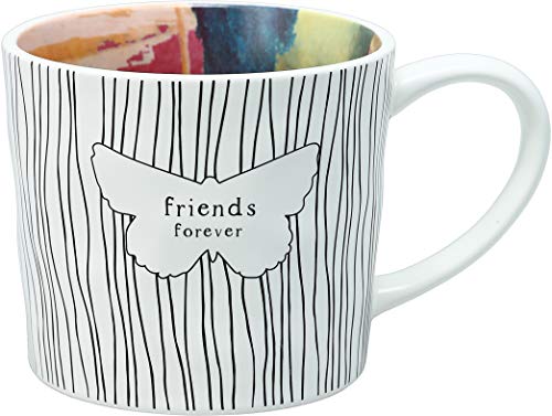 Friends Forever - 16 Oz Debossed Butterfly Rainbow Stripe Coffee Cup Mug