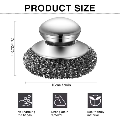 Spülbürste Stahlwolle,Stahlwoll Schrubber mit Griff, Topfreiniger Edelstahl,Stahlschwamm Topfschrubber, zum Entfernen Hartnäckiger Fette und Rost Gusseisen Spüle, Geschirr, Pfannen