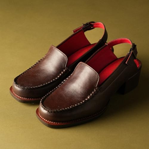 Image of Theater Women Marlene Slingback Loafers | Chunky Block Heel Moccasin Style | Slip-On Heeled Loafers | Stylish, Comfortable Footwear for Office, Work & Casual Looks