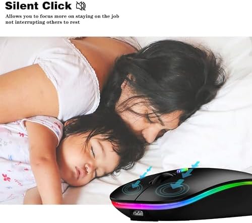 WREANU Wireless Bluetooth Mouse Rechargeable Laptop Mice with LED Lights Silent Slim Use(BT5.2 and 2.4G Portable USB) Dual Mode Computer Mouse for Laptop/iPad/Tablet/Apple/Computer/Mac (Black) - 3