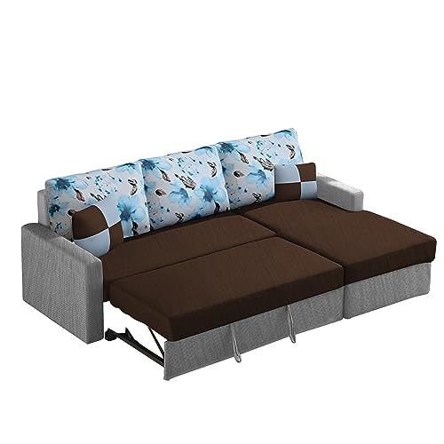 Image of Orland 4 Seater LHS L Shape Sofa Cum Bed for Living Room | Color - Brown Grey | Premium Fabric Sofa
