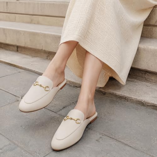 Image of Minorsu Buckle Mules for Women Flats Loafers Shoes for Work Office Business | Slip on,Round Toe,Backless,Slides, Casual