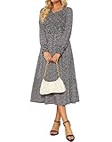 Maggeer Fall Winter Tiered Dress Women Modest Floral Smocked Long Sleeve Midi Dress Black White L