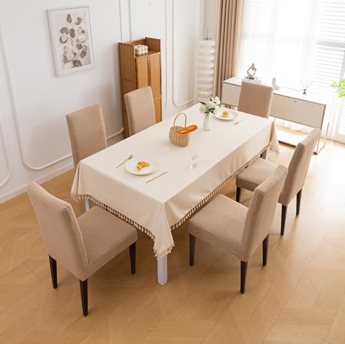 Image of House of Quirk Elastic Jacquard Chair Cover Stretch Removable Washable Short Dining Chair Cover Protector Seat Slipcover (Pack of 2, Khaki)