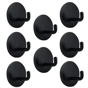 Black Adhesive Hooks – 8 Pack 15lb(Max) Sticky Wall Hooks for Hanging, Waterproof Rustproof Removable Stainless Steel Towel Hooks, Bathroom Kitchen Shower Heavy Duty Self Adhesive Hooks