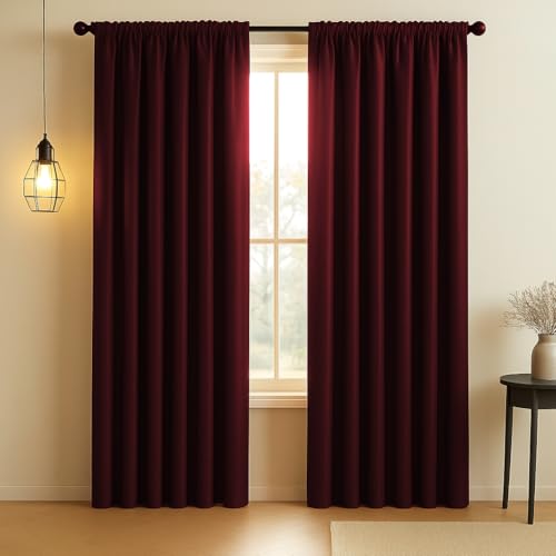 Image of LINENWALAS 100% True Blackout Curtains (5 Feet) - Set of 2 Panels | Complete Light Block | Thermal Insulated & Noise Reducing Room Darkening Curtains Rod Pocket Hanging Home Decor (Aesthetic Maroon)