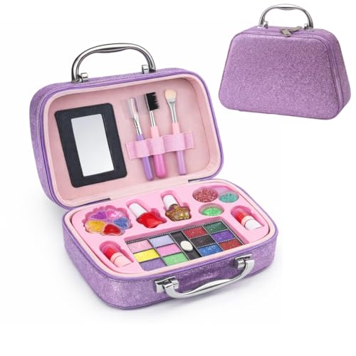 Image of PLUSPOINT Kids Makeup Kit Bag for Girl, Washable Makeup Set for Girls, Real Makeup for Kids, Girl Toys Princess Children Play Makeup Kit with Cosmetic Case Birthday Gifts for Girls Age 4 Year+