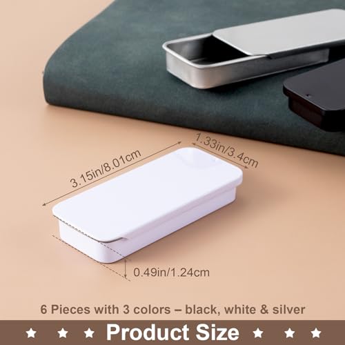 Image of OIIKI 6pcs Small Slide Top Tin Box, Metal Rectangle Storage Boxes, Empty Tin Case Containers for Storage Candy Pills Earrings Jewelry Lipstick Toothpicks- 2 Silver & 2 Black & 2 White