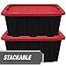 2-Pack 27-Gallon Stackable Storage Containers with Locking Snap Lid - Black and Red Plastic Bins for Home Organization