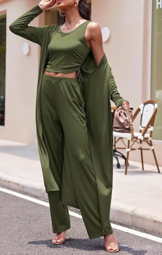 Image of Ladies 3 Piece Long Sleeve Soft Set Hide Belly Fat Formal Sweatsuit Open Front Casual Cardigan
