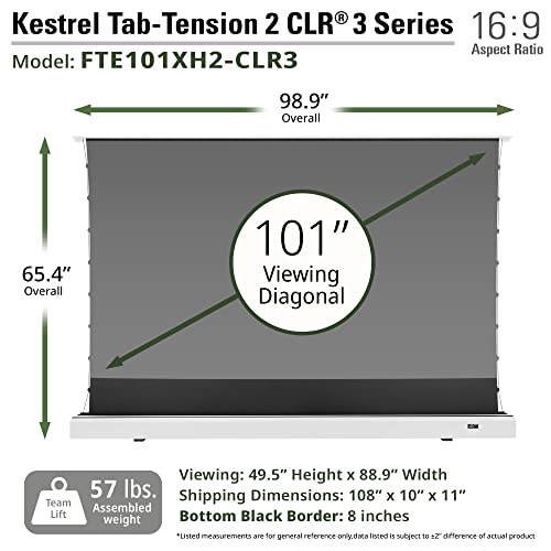 Eliteprojector Screens Kestrel Tab-Tension 2 Clr3, 101" Diag. 16:9, Ultra-Short Throw Ceiling Ambient Light Rejecting (Clr®/Alr) Electric Floor-Rising Projector Screen,White Casing, Fte101Xh2-Clr3 #TOP1
