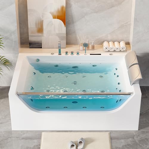 Weibath 2 Person Jetted Tub 70.8' Luxury Acrylic Whirlpool Bathtub with Thermostat Control,Hydro Massage,Ozone Cleaning & Water Level Sensor