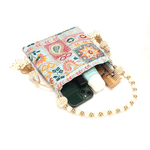 Image of LONGING TO BUY Indian Ethnic Pearls & Sequence Potli Bag for Women, Wedding Potli Bag and For Ethnic Wear