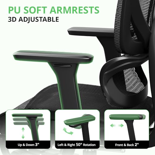 Image of Synorla Ergonomic Office Chair with Footrest, Mesh Desk Chair with 135 Recline, Adjustable Lumbar Support, 3D Armrests and Headrest, Swivel Computer Chair for Home Office