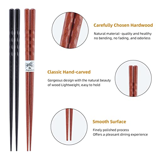 Image of MFJUNS 10-Pairs Set of Wooden Chopstick - Reusable Chopsticks and Minimalism Japanese Chopsticks Non-slip Design 8.8 Inch / 22.5 cm Gift Set