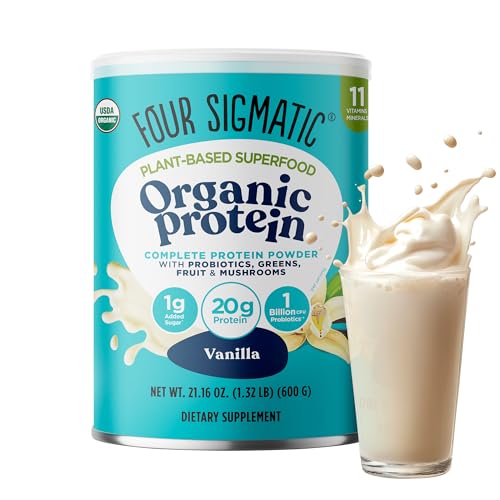 Four Sigmatic Organic Vegan Protein Powder | 18g Plant-Based Protein per Serving | Gluten Free, Dairy Free, Soy Free, Non-GMO with No Filler Ingredients | 21.16oz, 15 Servings | Sweet Vanilla