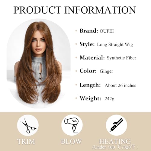 OUFEI Ginger wigs for Women Long Wig with Bangs Natural Straight Wigs Synthetic Hair Heat Resistant Wigs for Daily Party Cosplay Wear - Image 2