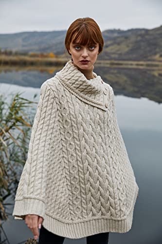 Image of SAOL 100% Merino Wool Cowl Neck Button Poncho for Ladies
