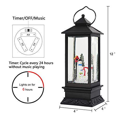 Image of Eldnacele Snwoman Family Singing Snow Globe Lantern with 6 Hour Timer | Battery Operated USB Powered, Spinning Water Swirling Glitter Snow Globe Lamp, Holiday Indoor Decoration Christmas Gift