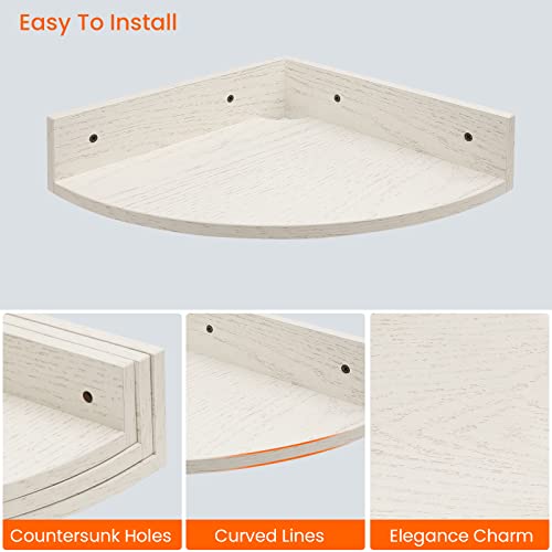 Homode Floating Corner Shelves, Set Of 3 Wood Corner Wall Shelves With Wire Hole, 12 Inch Deep Hanging Corner Display Shelf For Living Room, Kitchen, Bedroom, White #TOP4