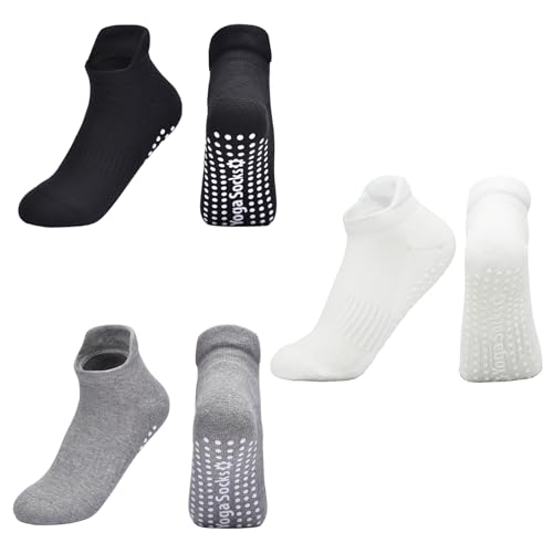 Image of Women Non Slip Grip Ankle Socks with Anti-Skid Soles Cushioned for Elderly, Yoga, Pilates, Ballet, Hospital, Home, Walking