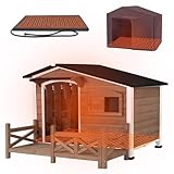 GUTINNEEN 44.6' L Large Heated Dog House Outdoor Insulated Winter Dog Kennel with Thermostat-Controlled Heating Pad, Chew-Proof Metal Frame and 6-Sided Insulated Liner for Large Dogs, Brown