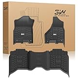 3W Floor Mats for 2019-2024 2025 Ram 2500/3500 Crew Cab with Bucket Seat (Not for PTO KIT Models), All Weather TPE Custom Fit Dodge Ram 2500/3500 Floor Liners 1st & 2nd Row (for Carpet Floor), Black