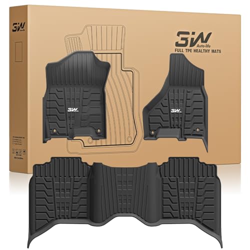 3W Floor Mats for 2019-2024 2025 Ram 2500/3500 Crew Cab with Bucket Seat (Not for PTO KIT Models), All Weather TPE Custom Fit Dodge Ram 2500/3500 Floor Liners 1st & 2nd Row, Black