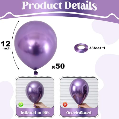 Image of Togvu Metallic Purple Balloons 50Pack 12 Inch Chrome Purple Latex Party Balloons for Birthday Party Wedding Bridal Baby Shower Bachelorette Decorations