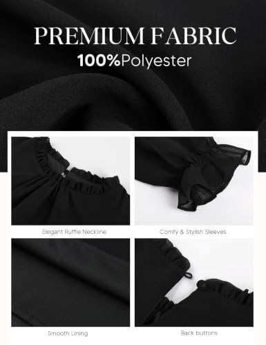 Belle Poque Womens Blouses Dressy Casual Business Casual Long Sleeve Chiffon Blouses Work Office Elegant Ruffle Shirt Black,L — view 5