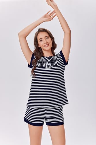 Image of Ekouaer Two Piece Sets for Women Summer Striped Lounge Set Vacation Outfit