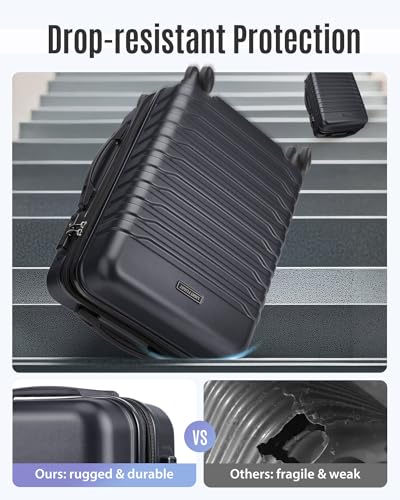 Image of LIGHT FLIGHT Expandable Carry On Luggage 22x14x9 Airline Approved with Double Spinner Wheels, 20 Inch Lightweight Hard Shell Rolling Suitcases with TSA Lock, Black