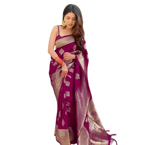 KNETLI Art Silk Saree for Women's With Unstitched Blouse (Wine)