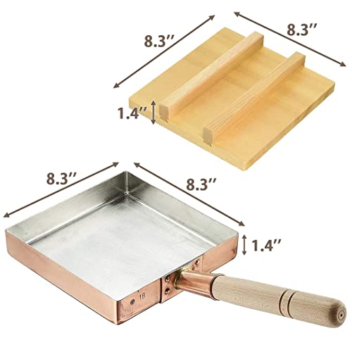 Tikusan Japanese Tamagoyaki Omelets Copper Pan With Wooden Lid 8.3 Inch (21×21 Cm) Square Type Egg Pan #TOP4